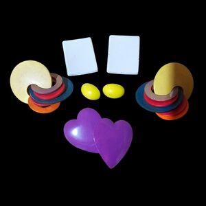 Retro Colorful Geometric Statement Earrings Lot –‎ Hearts Circles Squares 80's